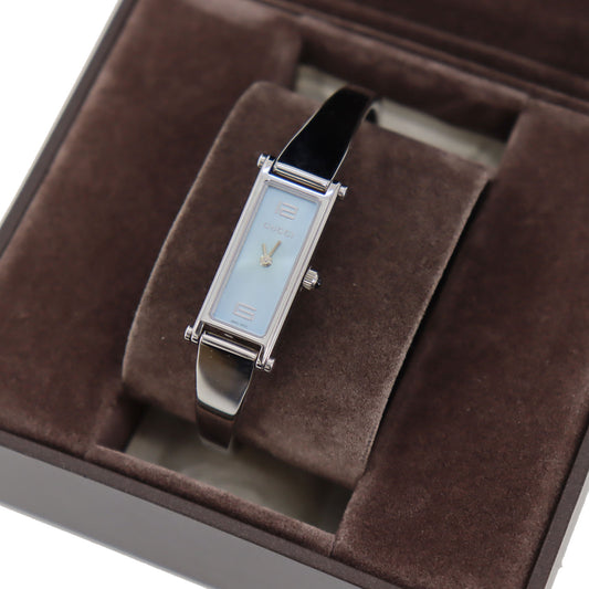 Gucci 1500L Bangle Watch Silver Light Blue Stainless Steel #CF825