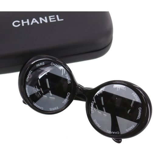 CHANEL CC Logos Sunglasses Black Round Eye Wear #CP867
