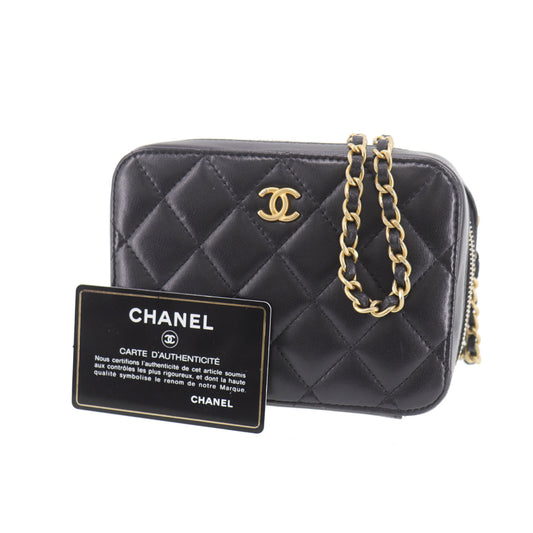 CHANEL Matelasse Crossbody Shoulder Bag Black Lambskin #EH289