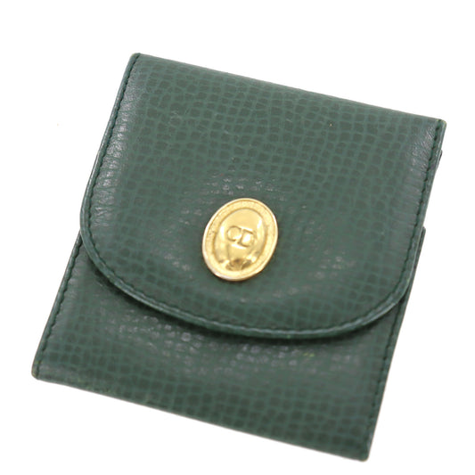 Christian Dior Logos Mini Coin Wallet Green Leather #BQ715