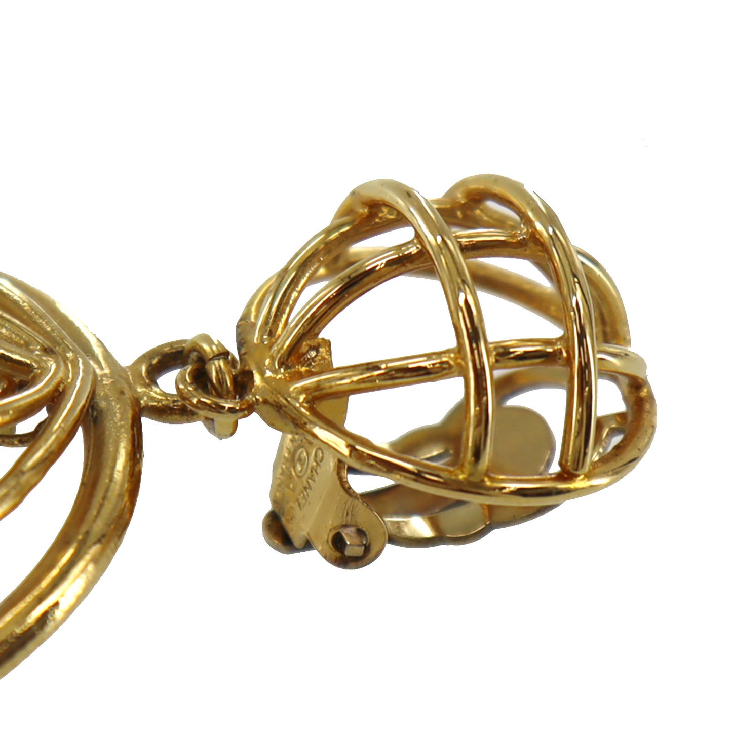CHANEL CC Logo Earrings Gold Clip-On 93 A #BU537