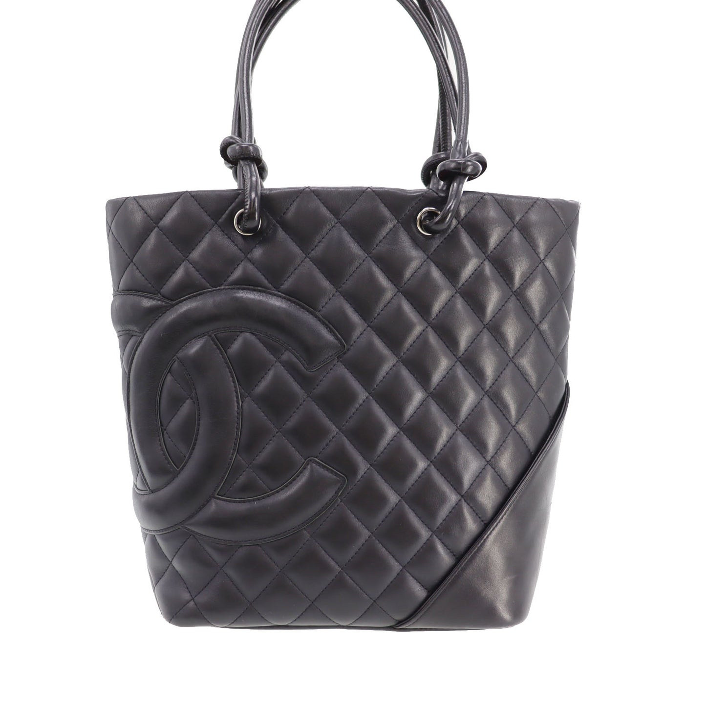 CHANEL Cambon Line Tote Handbag Black Leather #CK144