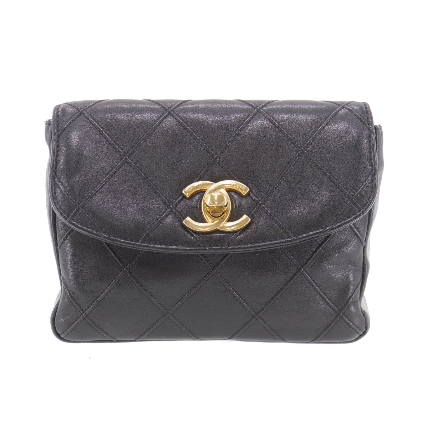 CHANEL Bum Bag Matelasse Lambskin Leather Belt Bag Black #EC582