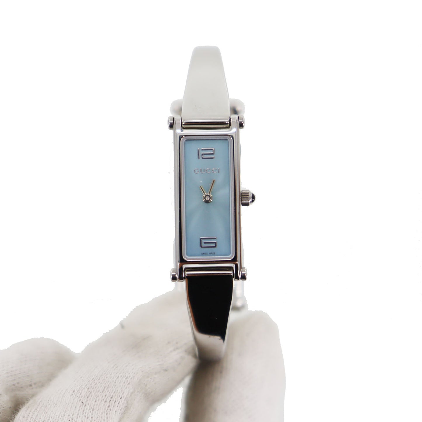 Gucci 1500L Bangle Watch Silver Light Blue Stainless Steel #CF825