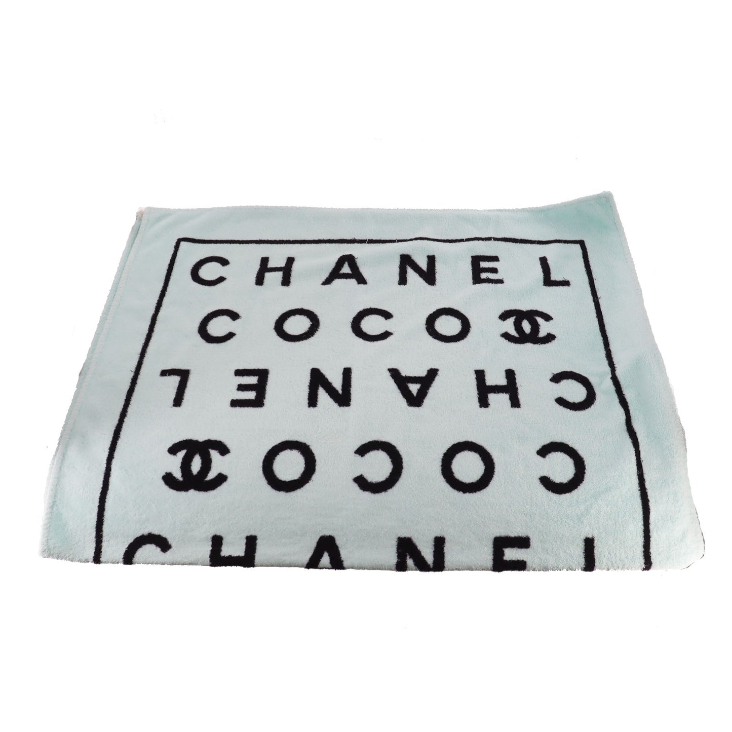 CHANEL CC Logos Large Beach Towel 100% Cotton Pile Light Blue #AH160