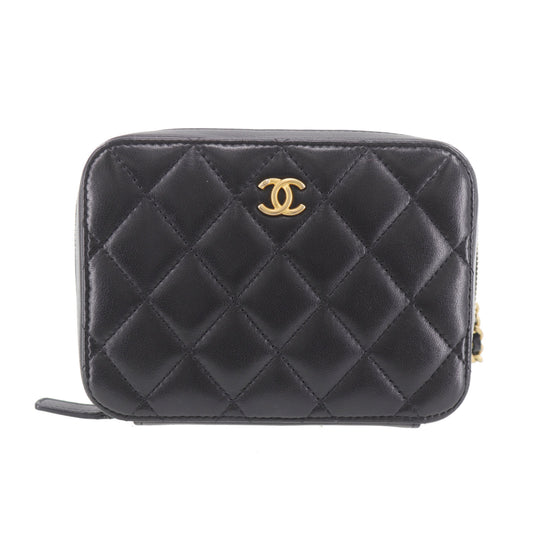 CHANEL Matelasse Crossbody Shoulder Bag Black Lambskin #EH289