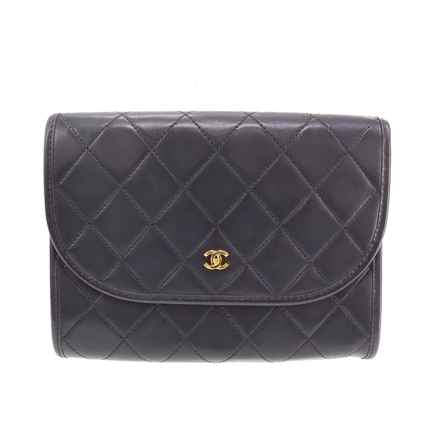 CHANEL Chain Handbag Pouch Black Leather #CJ729