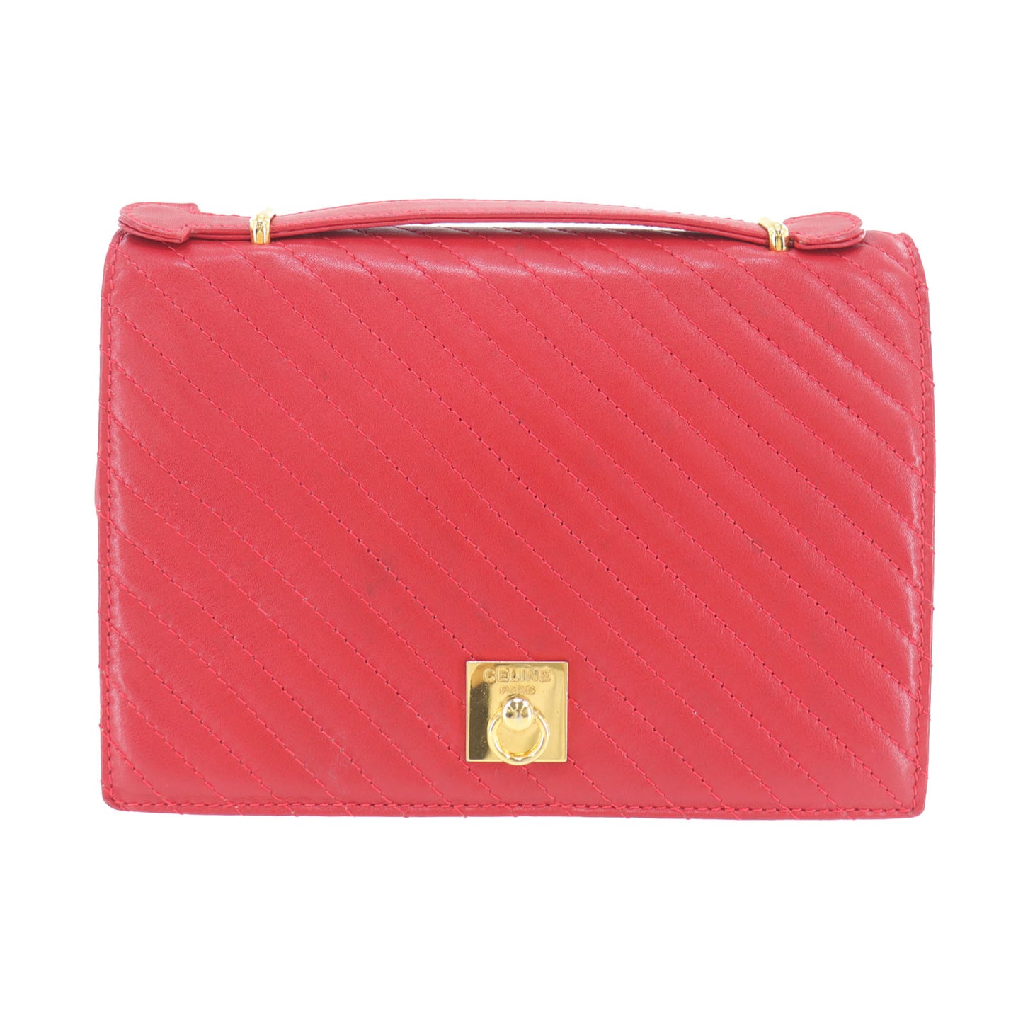 CELINE 2way Shoulder Handbag Bag Red Leather #AH475
