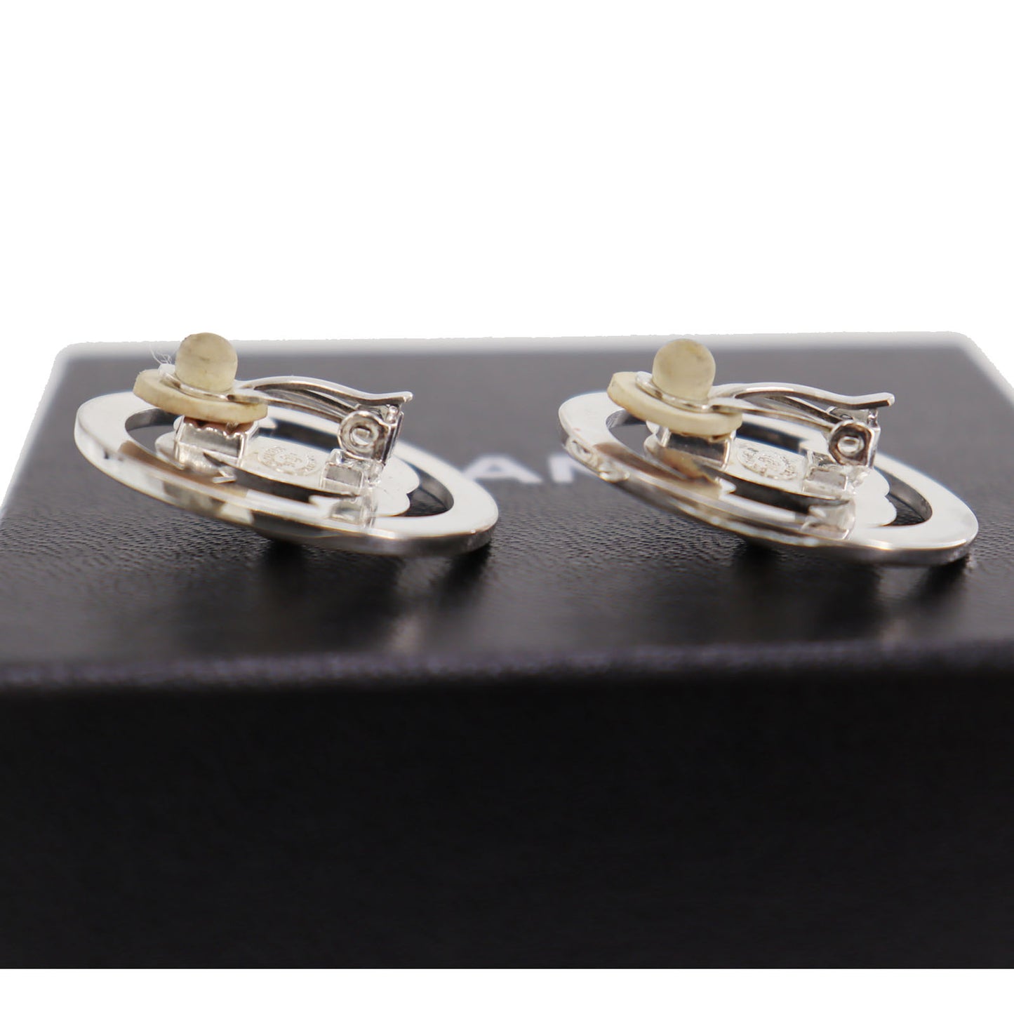 CHANEL CC Logos Circle Earrings Silver Clip-On 97 P #CH389