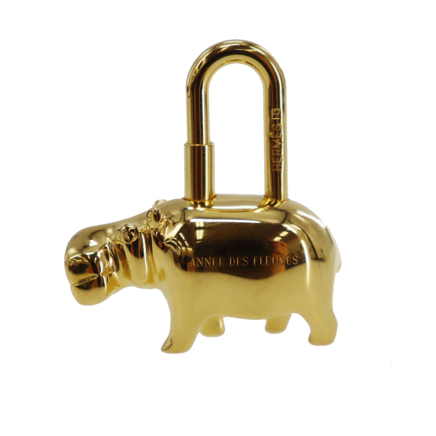 HERMÈS Hippopotamus Cadena Padlock Bag Charm Gold #CD254