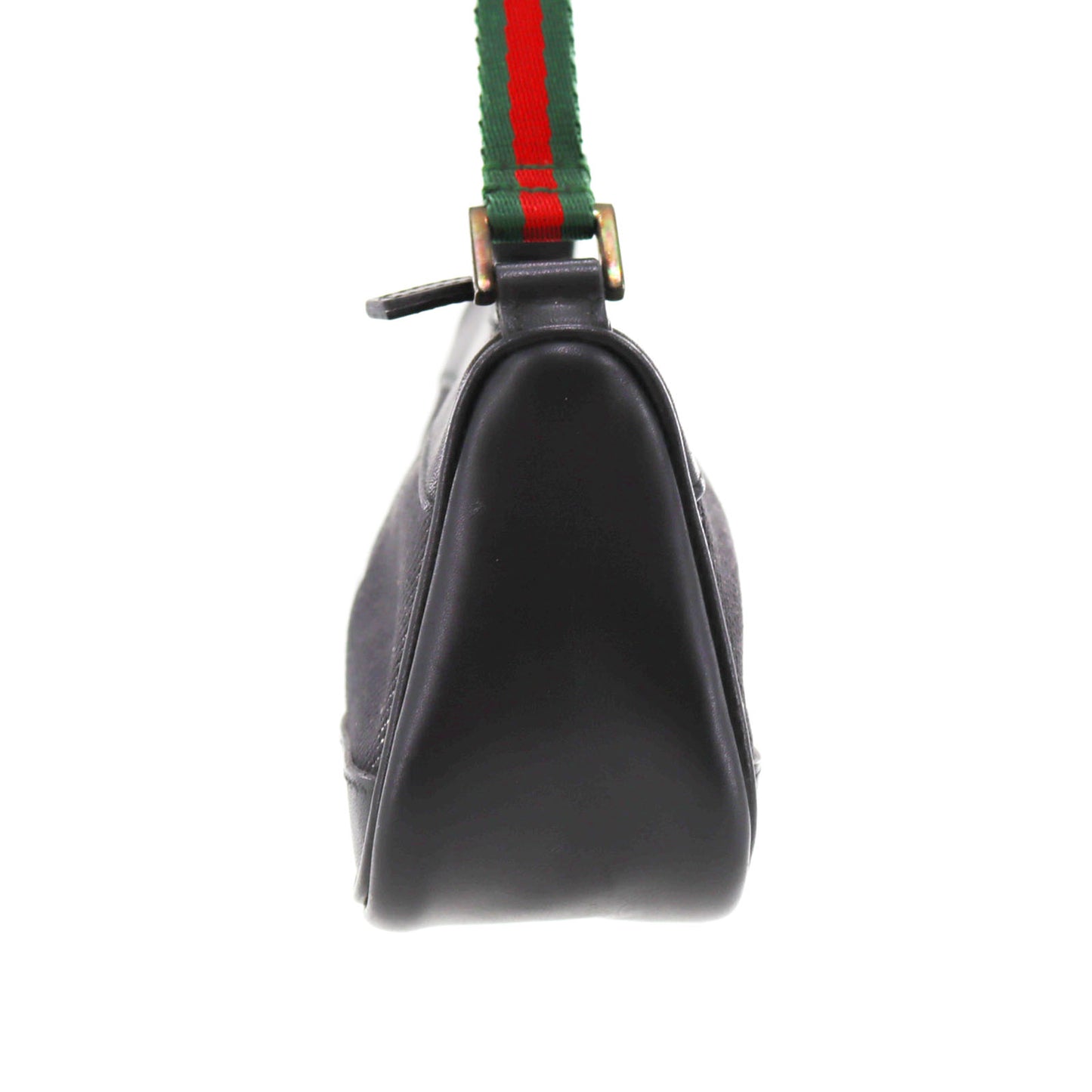 GUCCI Logos Web Stripe Small Handbag Black Canvas Leather #AH366