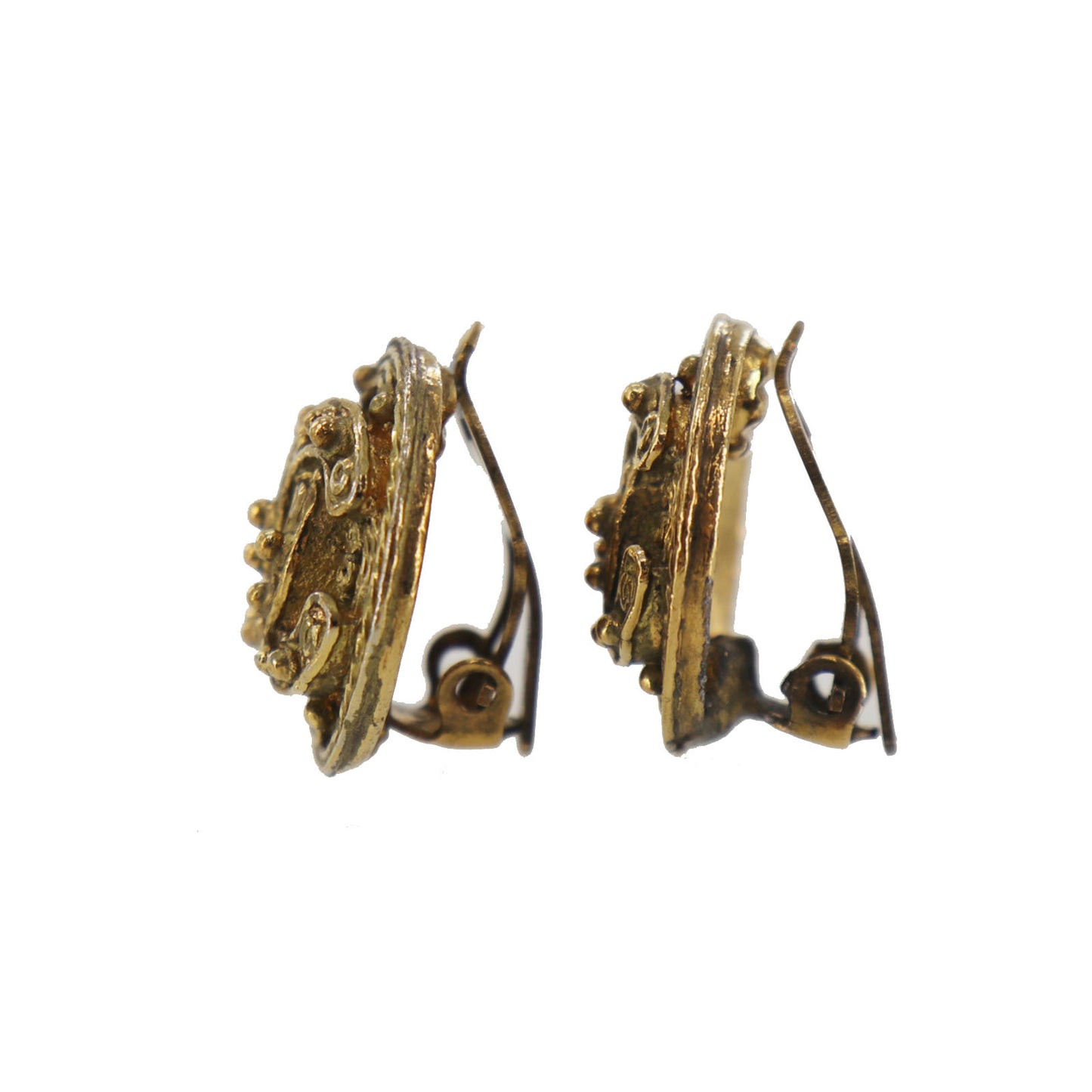 CHANEL CC Logos Circle Round Earrings 94A Clip-On Gold #CL331