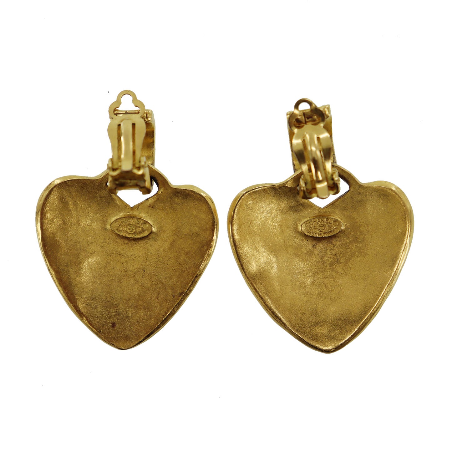 CHANEL CC Logos Heart Earrings 95P Gold Clip-On #AH146