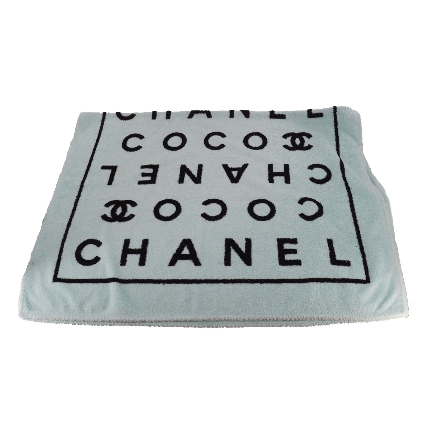 CHANEL CC Logos Large Beach Towel 100% Cotton Pile Light Blue #AH160