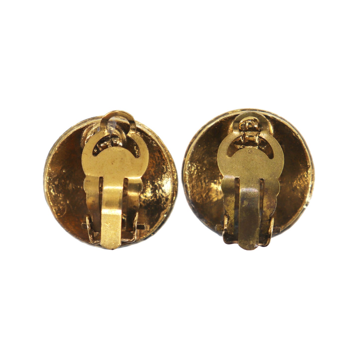 CHANEL CC Logos Circle Round Earrings 94A Clip-On Gold #CL331