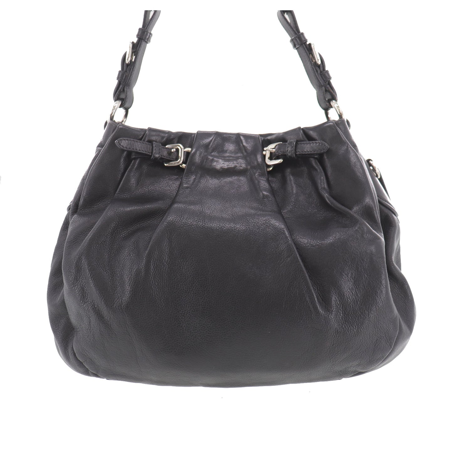 PRADA Logos Shoulder Handbag Black Leather #EG533