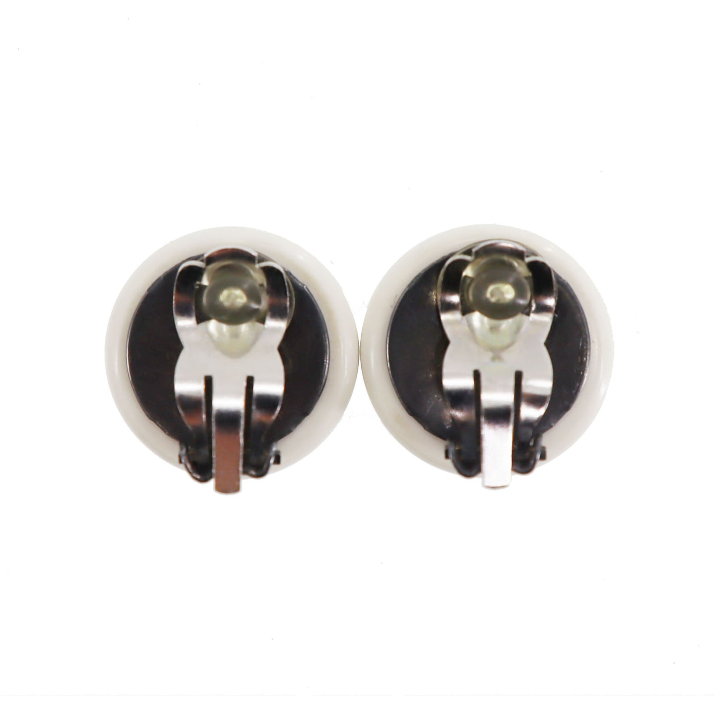 CHANEL CC Logo Circle Earrings White Black Clip-On 96 P #CB706