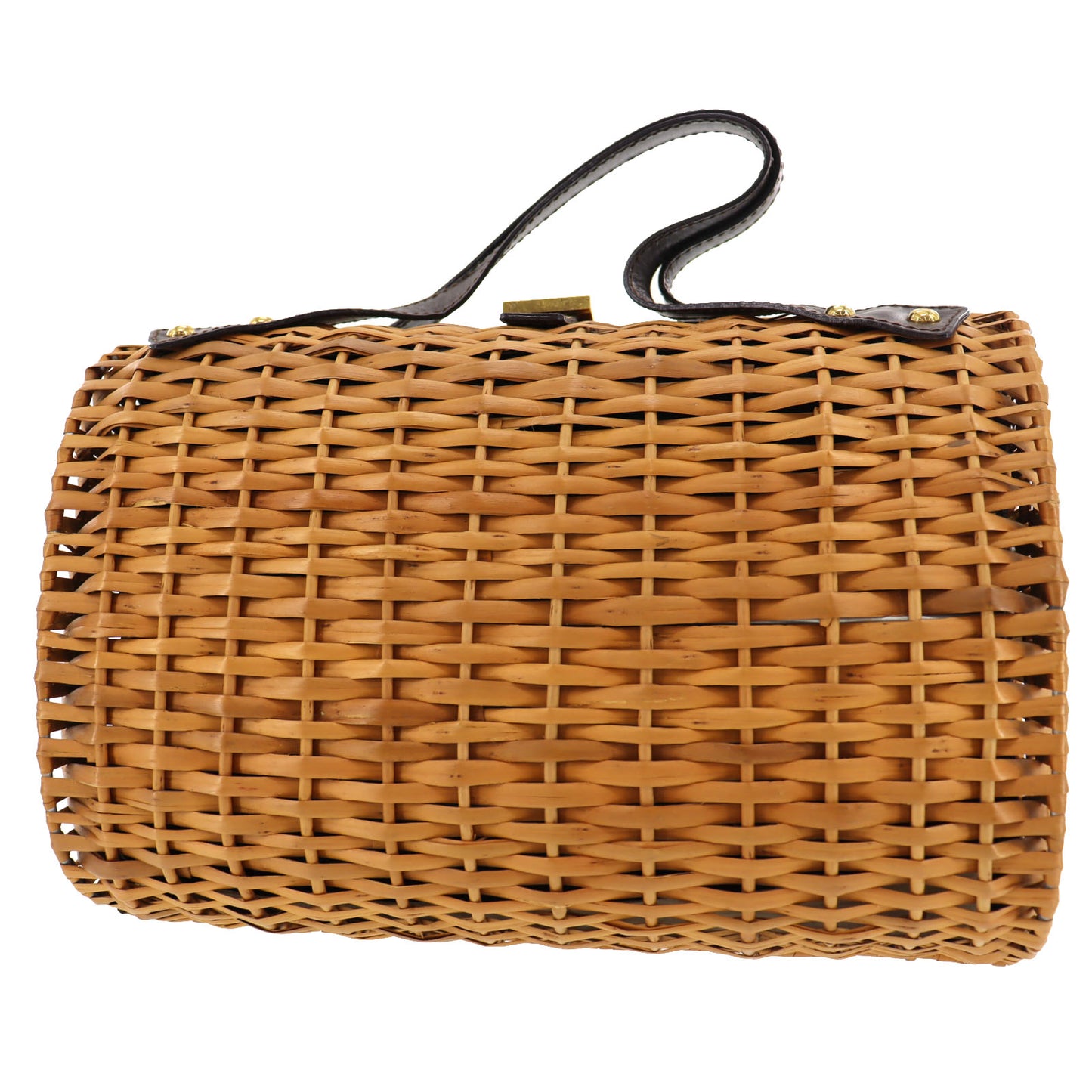 FENDI Rattan Basket Bag cylindrical Handbag Brown Leather #AG644