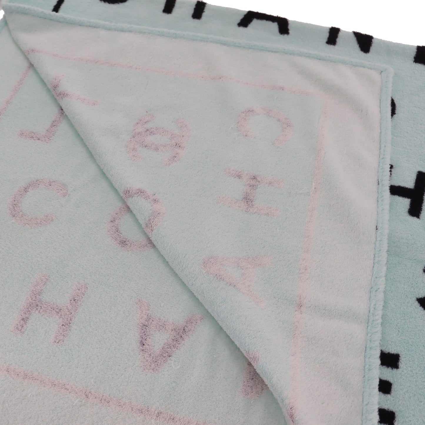 CHANEL CC Logos Large Beach Towel 100% Cotton Pile Light Blue #AH160