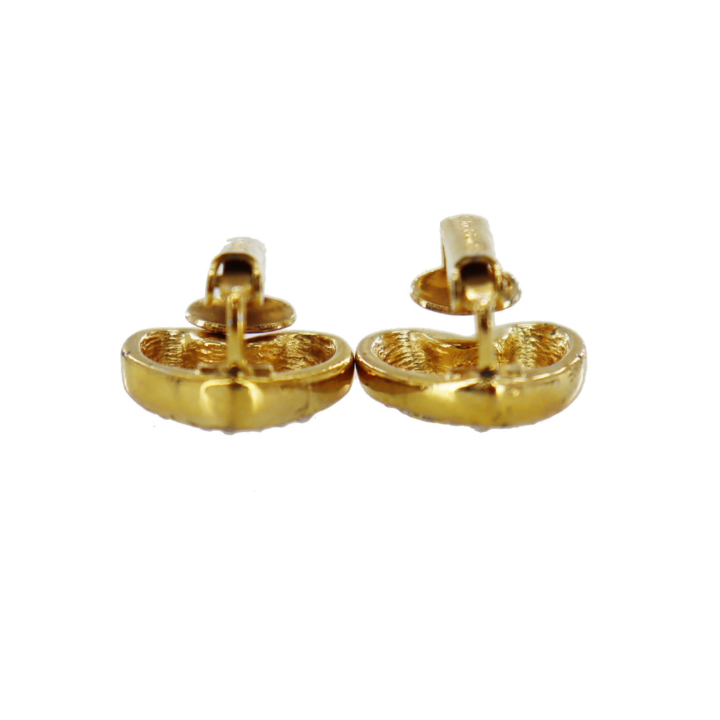Christian Dior CD Logos Heart Rhinestone Earrings Gold Plated #BO767