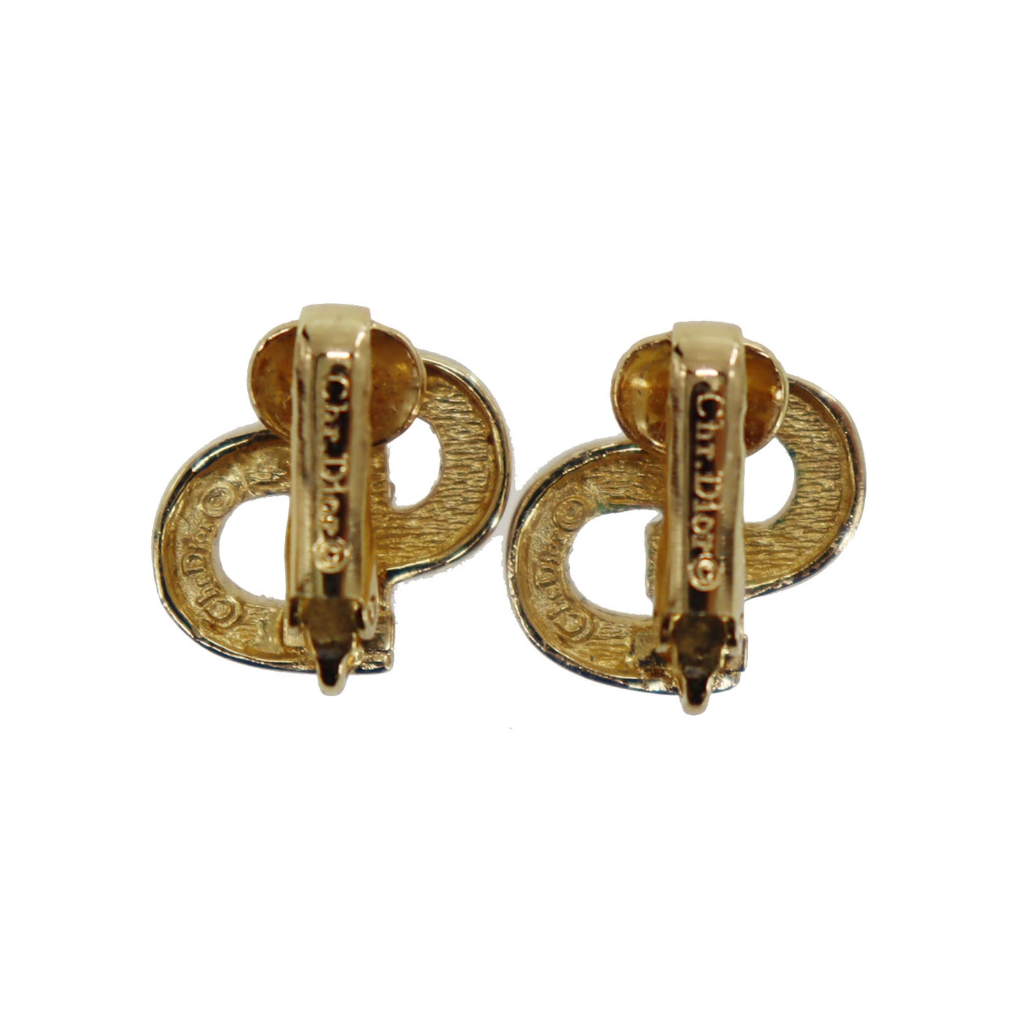 Christian Dior CD Logos Rhinestone Earrings Gold Plated #CB383
