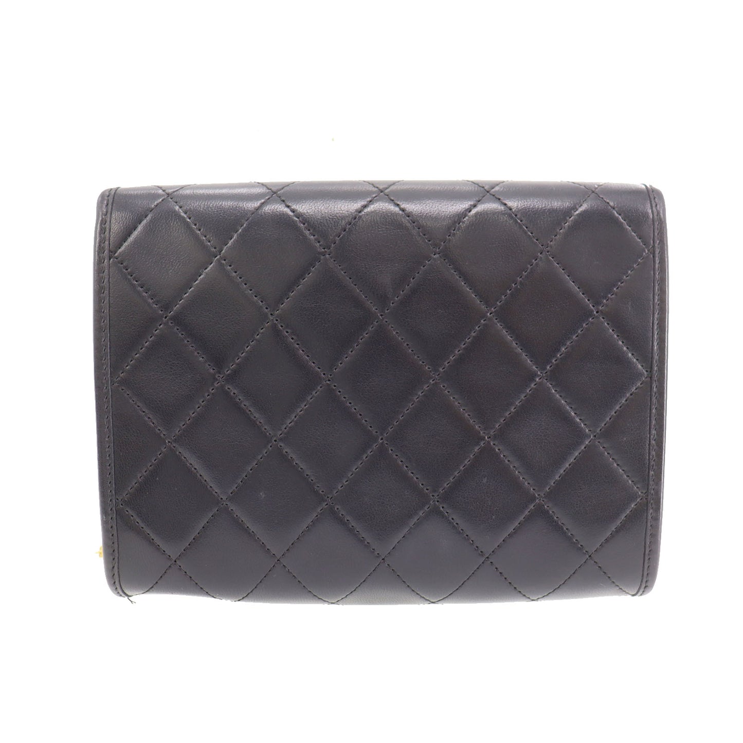 CHANEL Chain Handbag Pouch Black Leather #CJ729