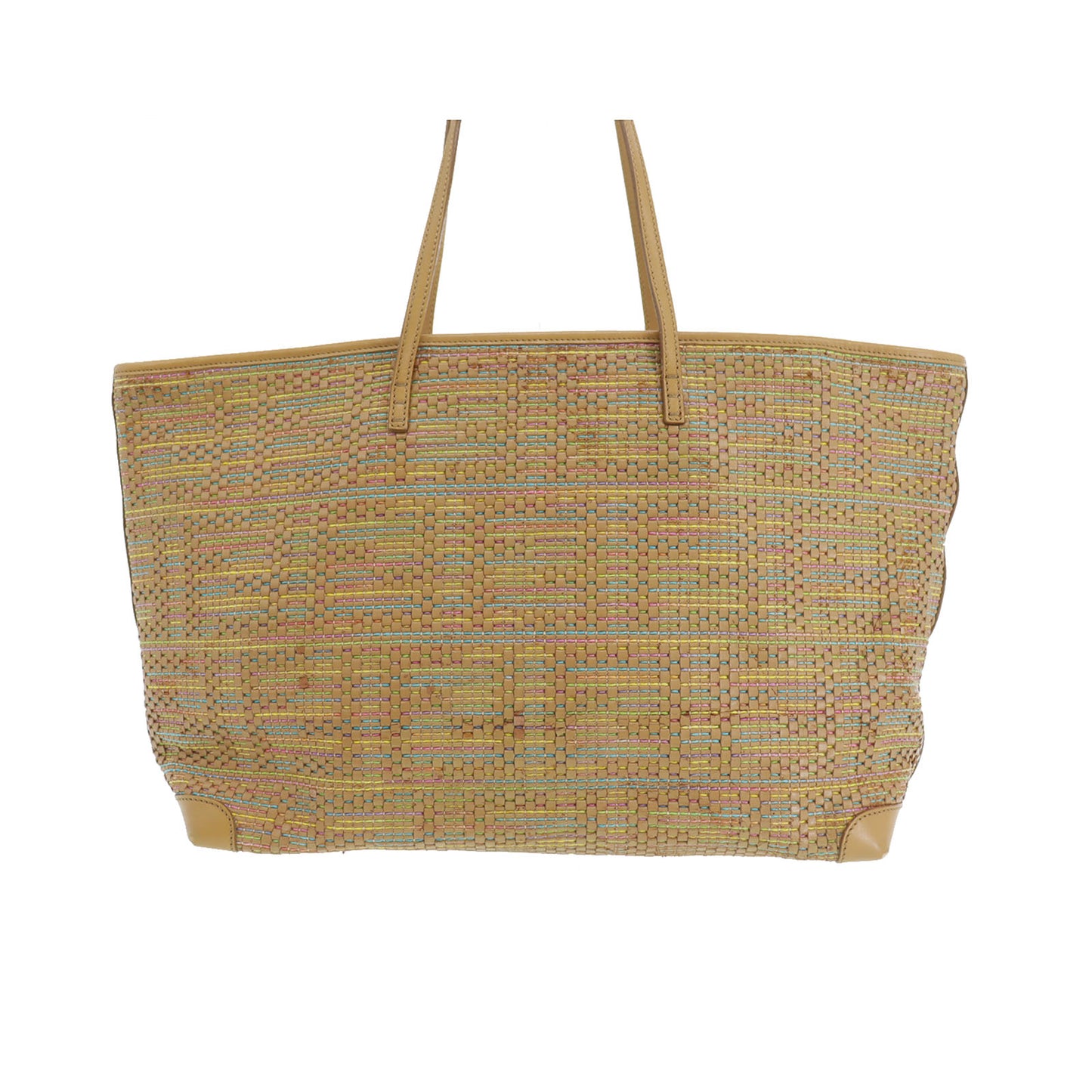 FENDI Zucca Braided Shoulder Tote Bag Beige Leather Vinage #AG96