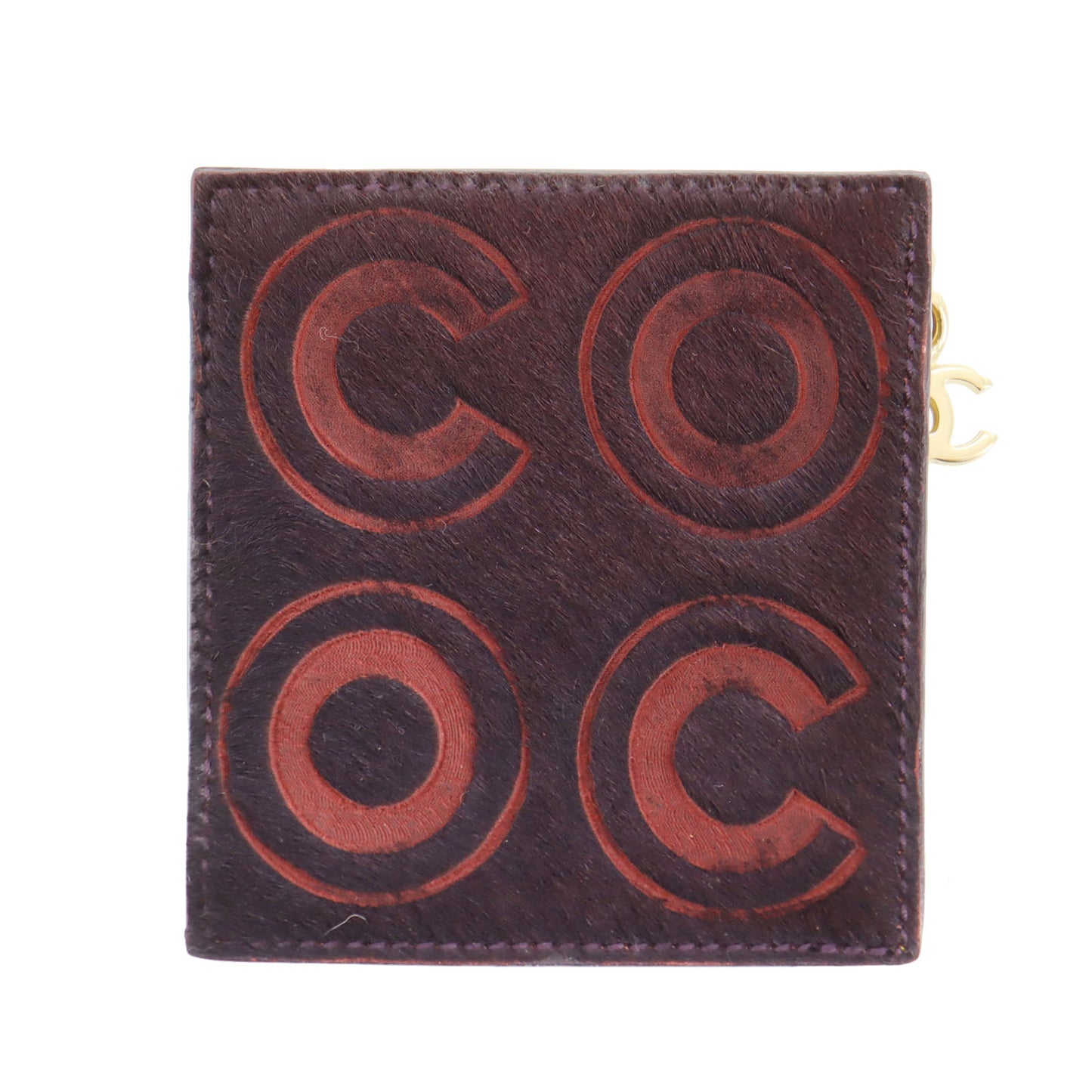 CHANEL Logos Coin Purse Bordeaux Unborn Calf Leather #CF180