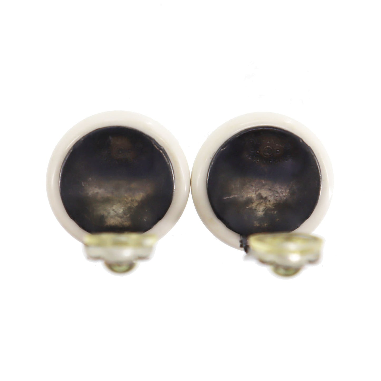 CHANEL CC Logo Circle Earrings White Black Clip-On 96 P #CB706