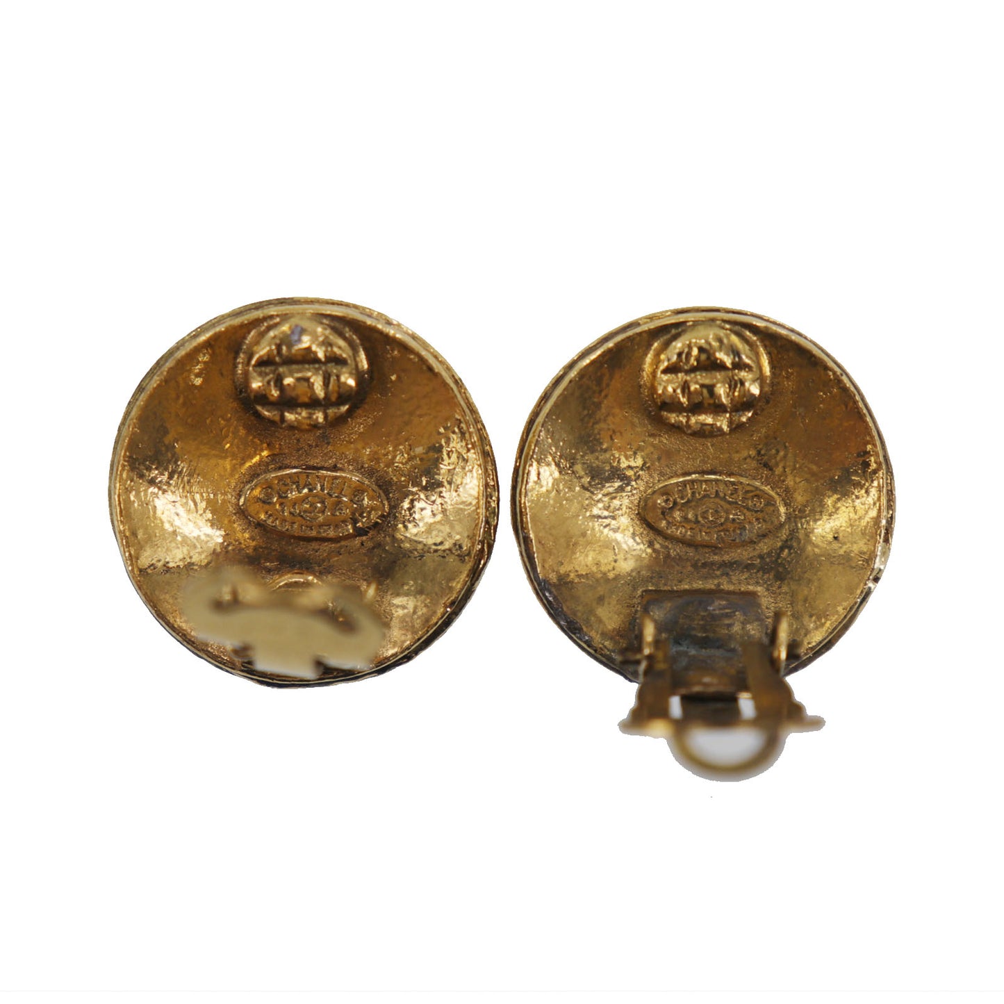 CHANEL CC Logos Circle Round Earrings 94A Clip-On Gold #CL331