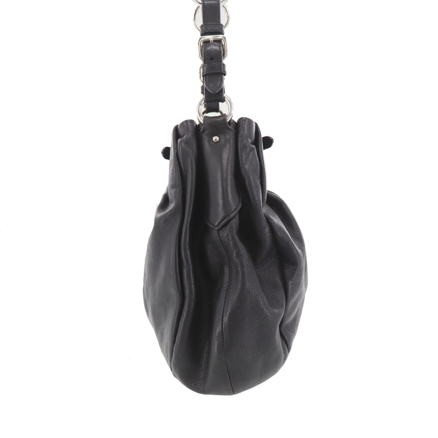 PRADA Logos Shoulder Handbag Black Leather #EG533