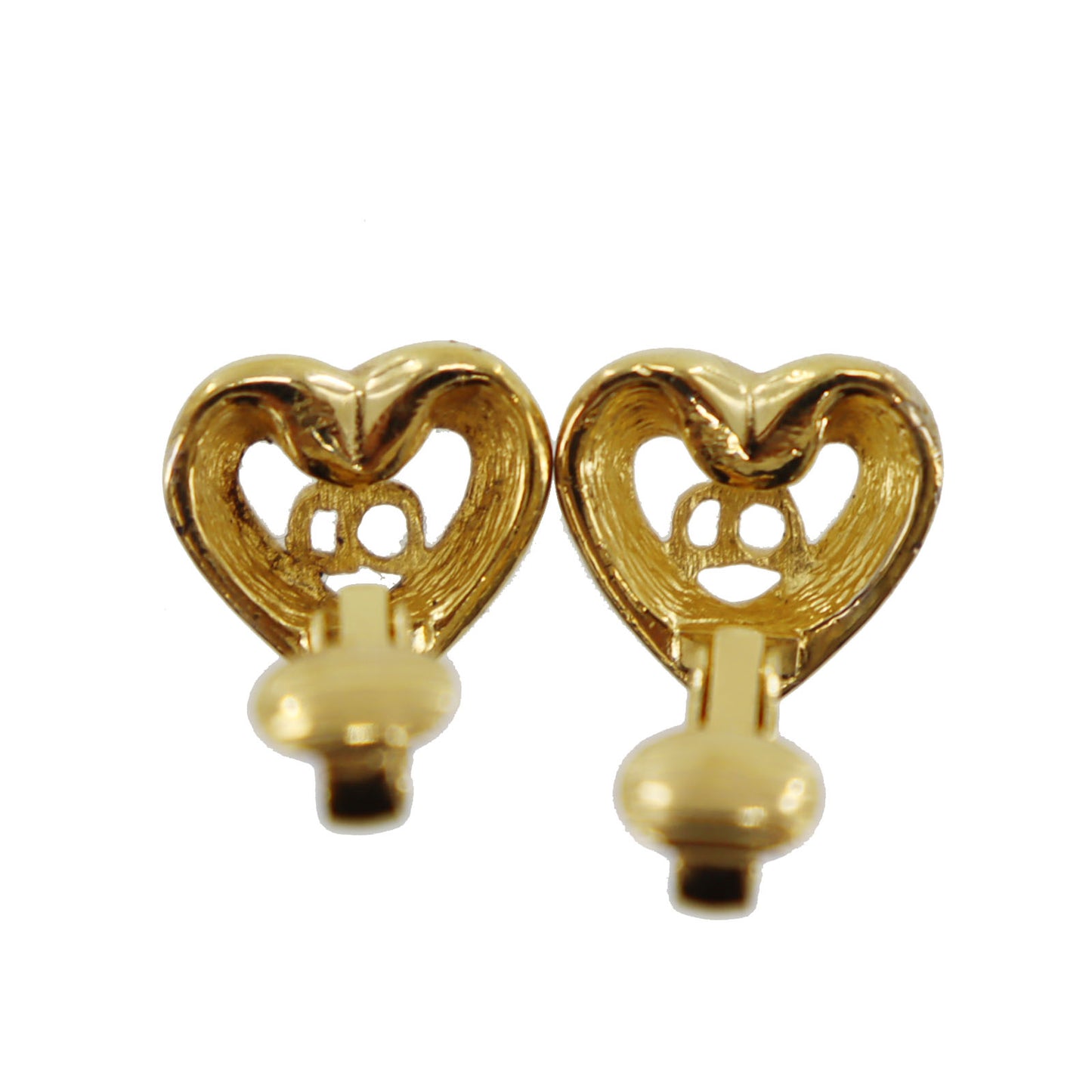 Christian Dior CD Logos Heart Rhinestone Earrings Gold Plated #BO767