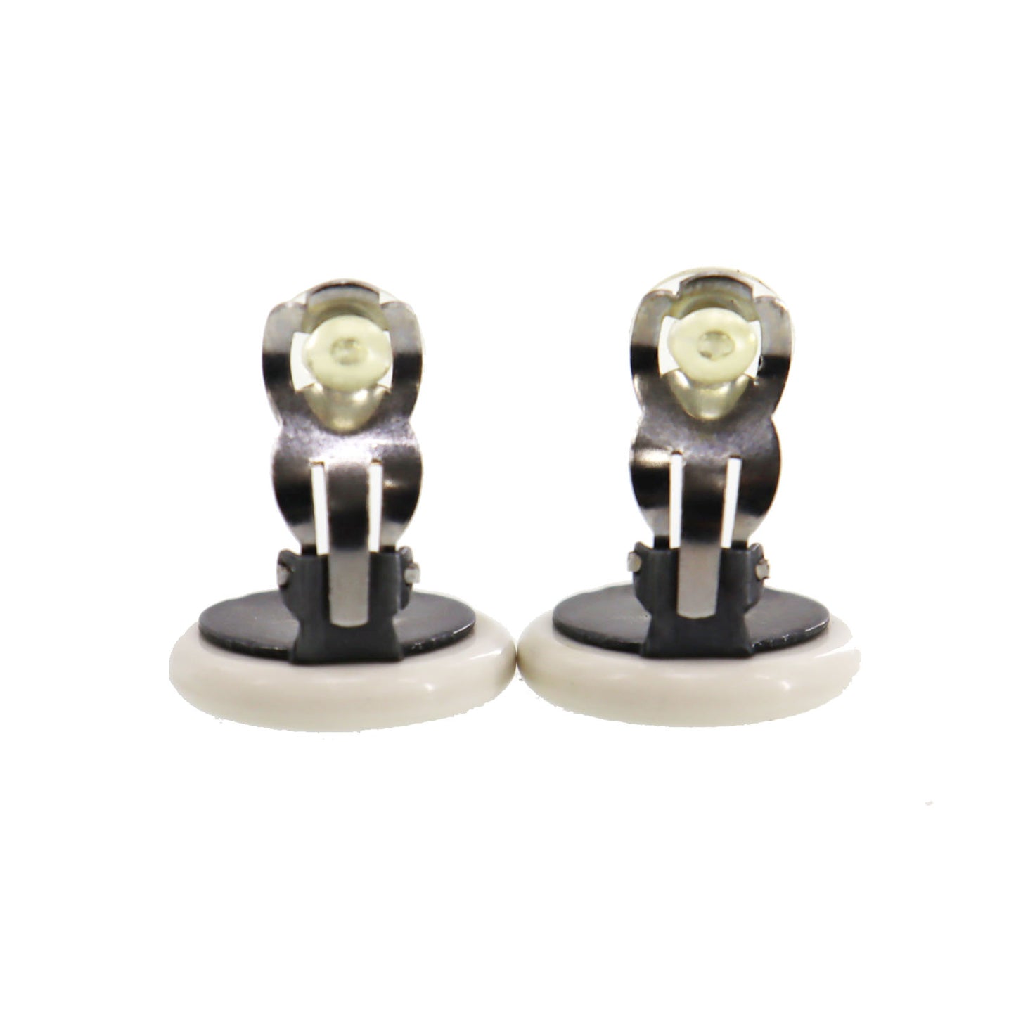 CHANEL CC Logo Circle Earrings White Black Clip-On 96 P #CB706