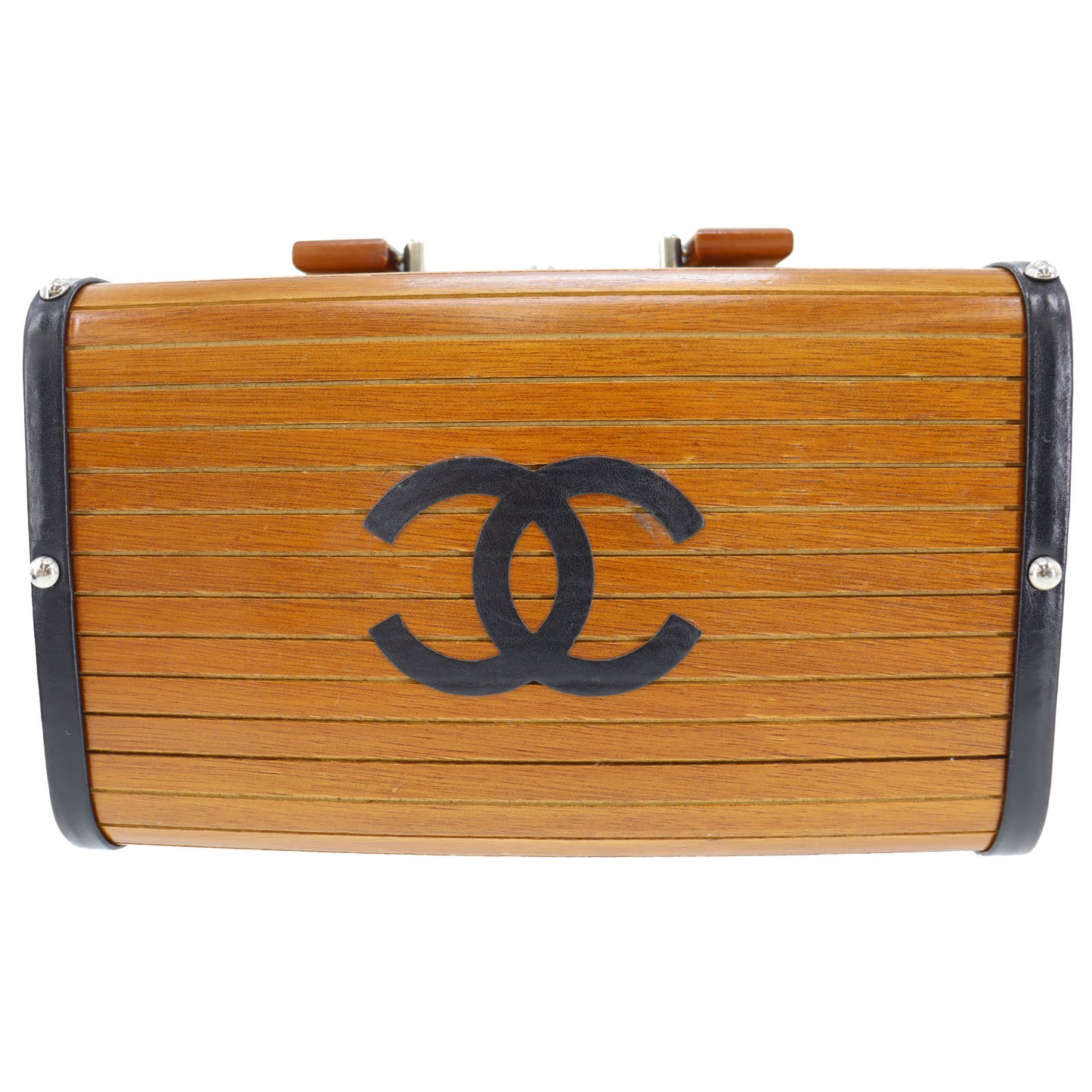 CHANEL CC Wood Vanity Handbag Brown Studs France Vintage Rare #AH582