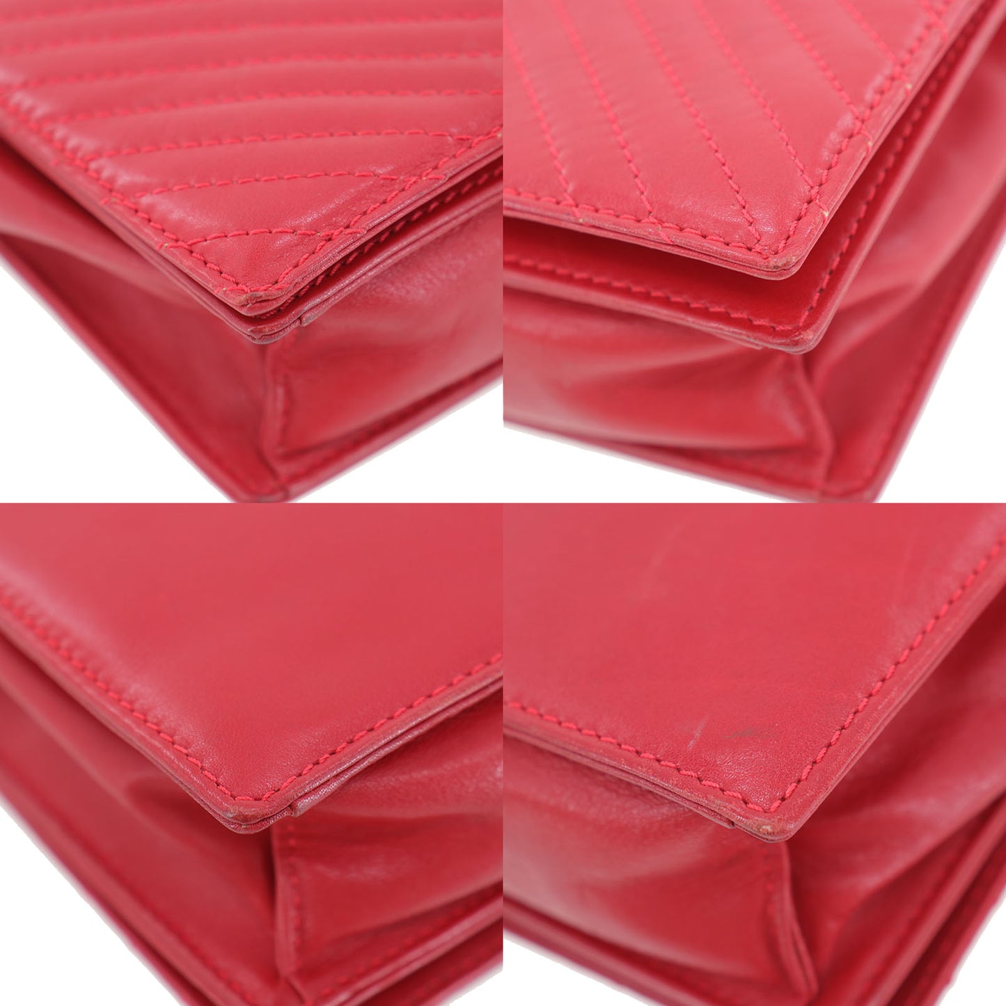 CELINE 2way Shoulder Handbag Bag Red Leather #AH475
