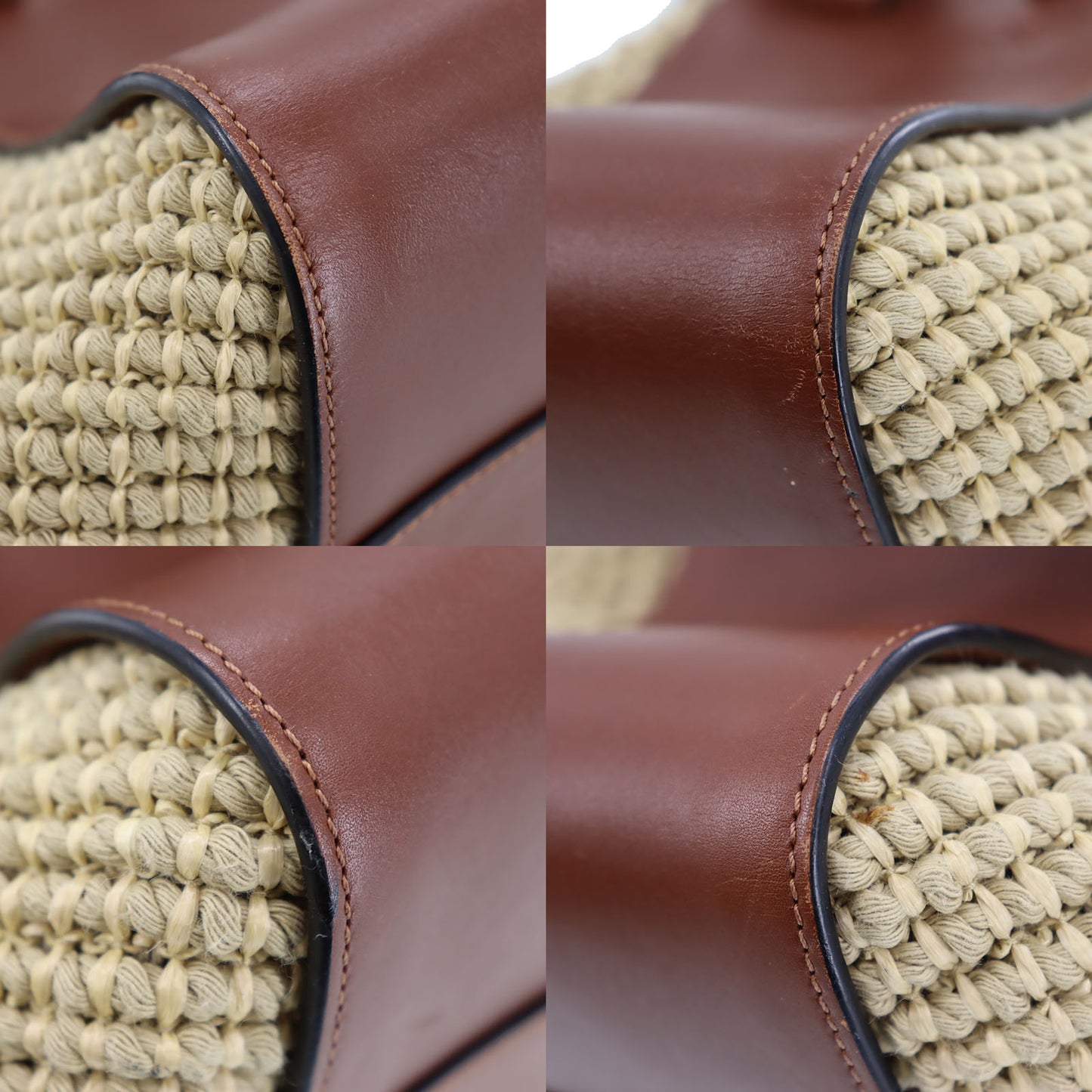 LOEWE Logos 2 way Shoulder Handbag Brown Straw Leather #CK691