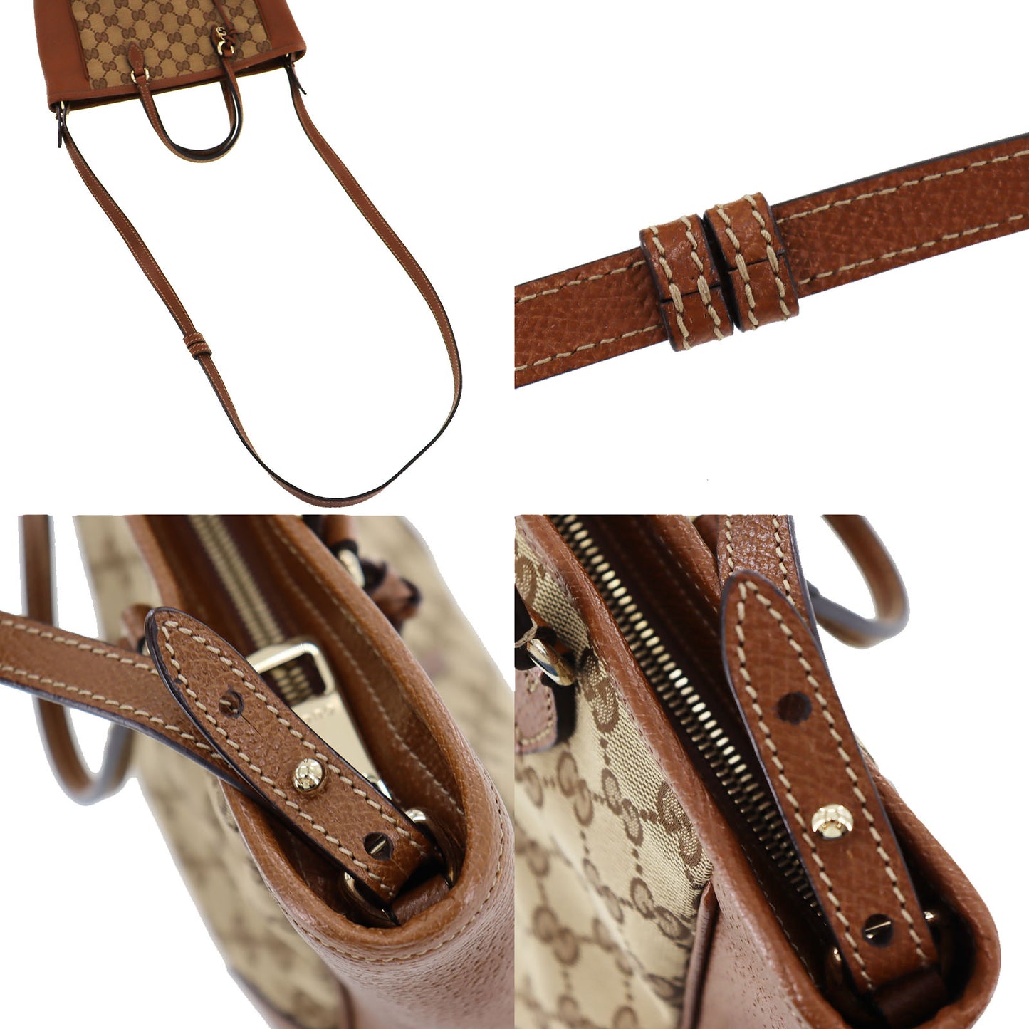 GUCCI Original GG Shoulder Handbag Brown Canvas Leather #BP650