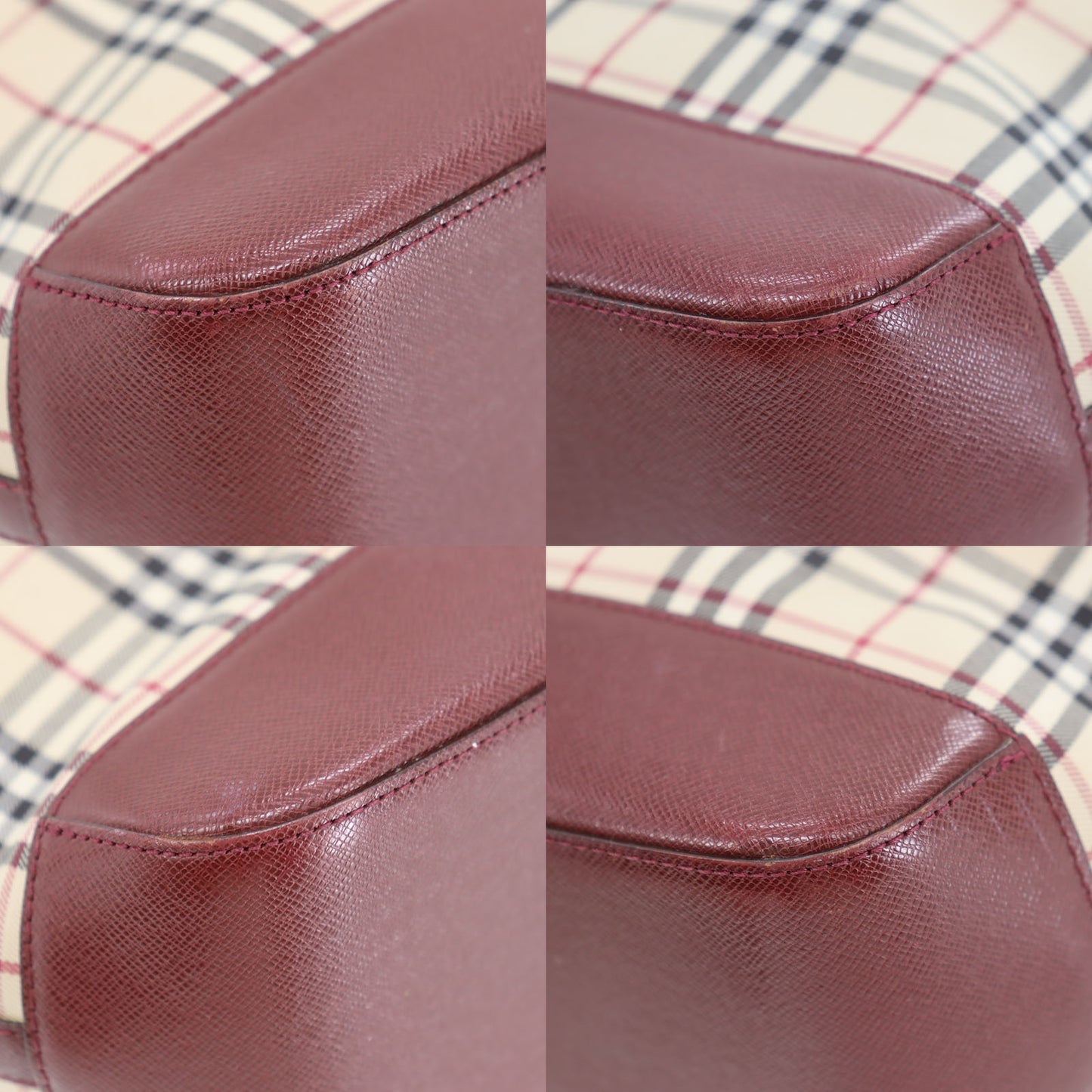 Burberry Nova Check Handbag Beige Bordeaux Canvas #BT778