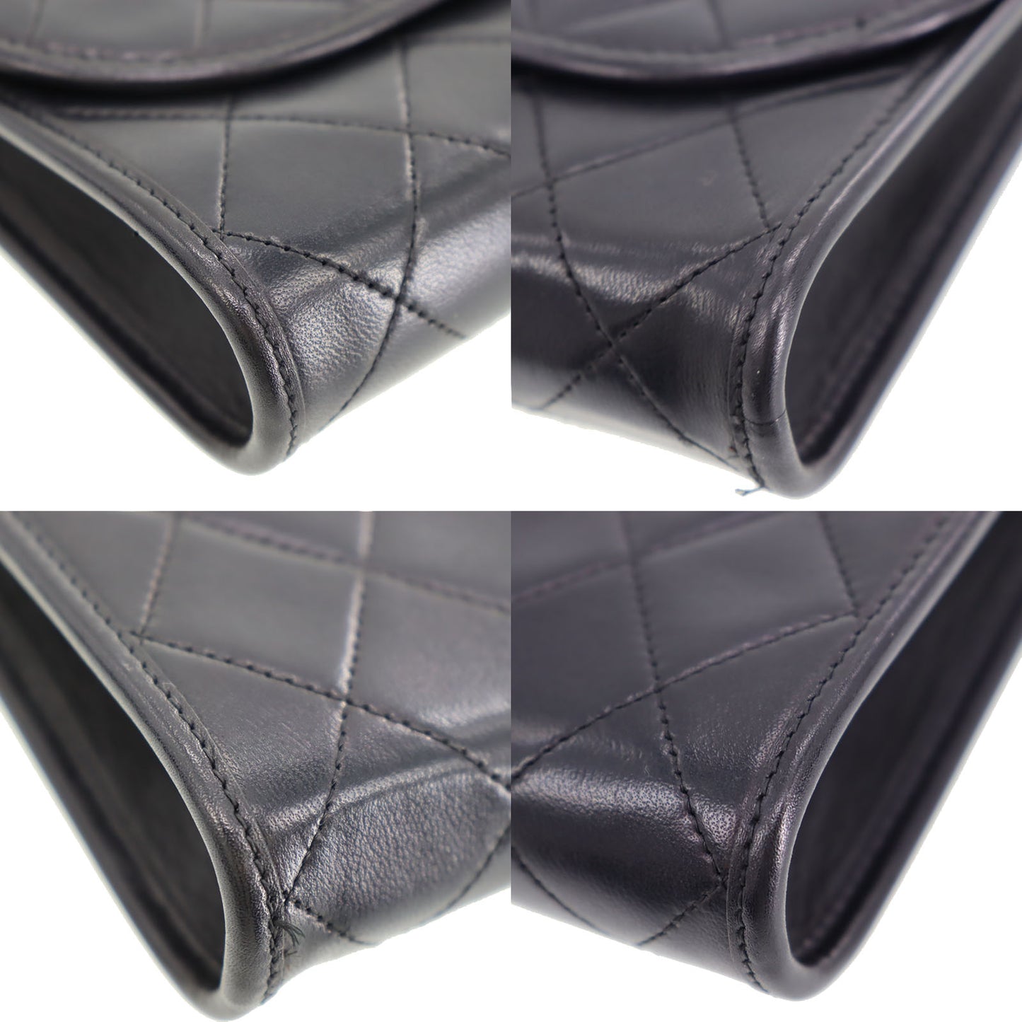 CHANEL Chain Handbag Pouch Black Leather #CJ729