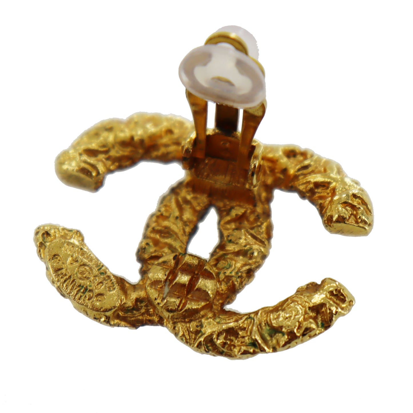 CHANEL CC Logos Earrings Gold Clip-On Vintage 03A #AG849