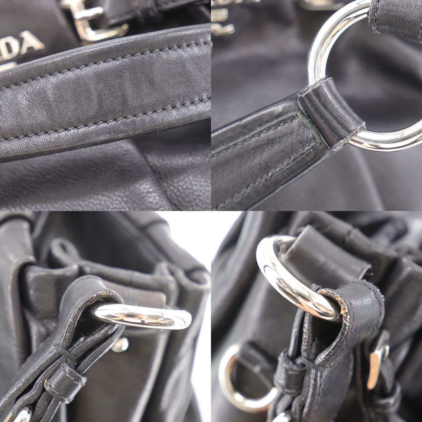 PRADA Logos Shoulder Handbag Black Leather #EG533