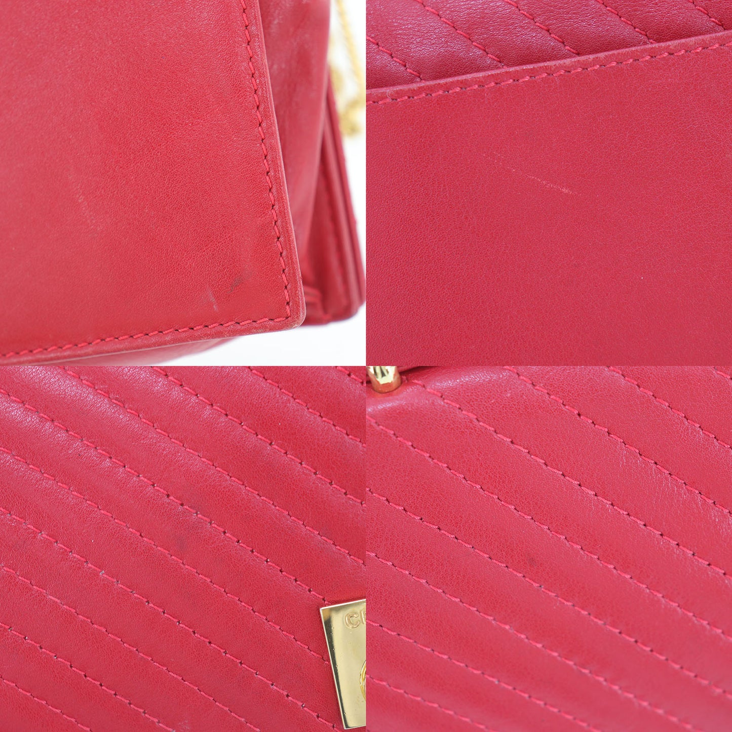 CELINE 2way Shoulder Handbag Bag Red Leather #AH475