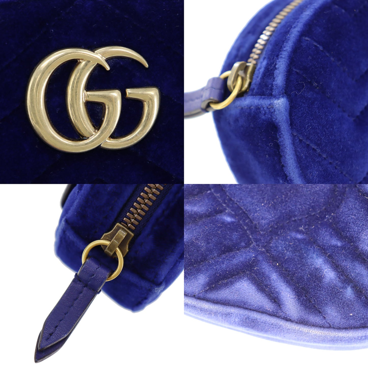 GUCCI GG Marmont Funny Pack Belt Bag Blue Velor #AH709