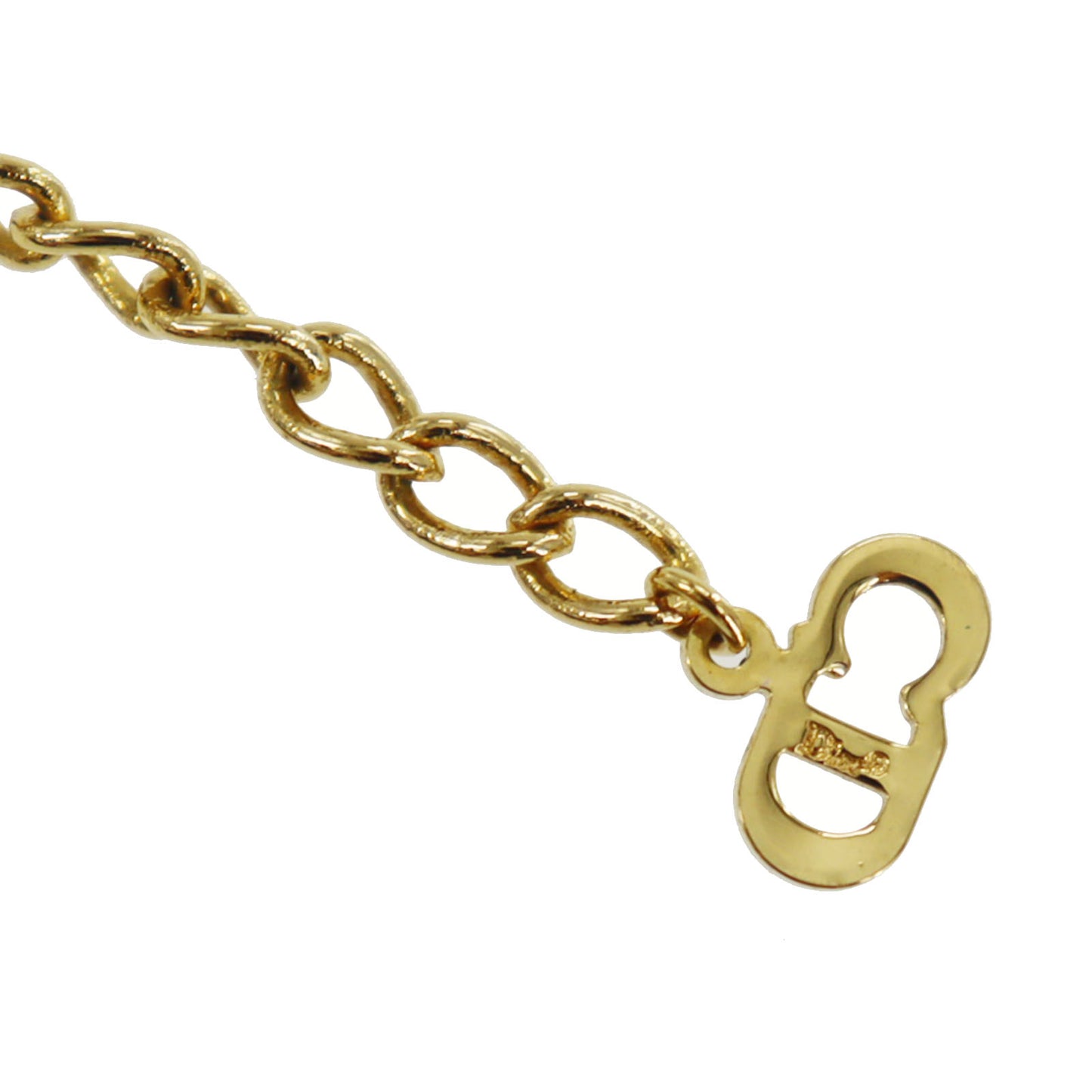 Christian Dior Trotter Rhinestones Chain Necklace Gold Plated #ED531