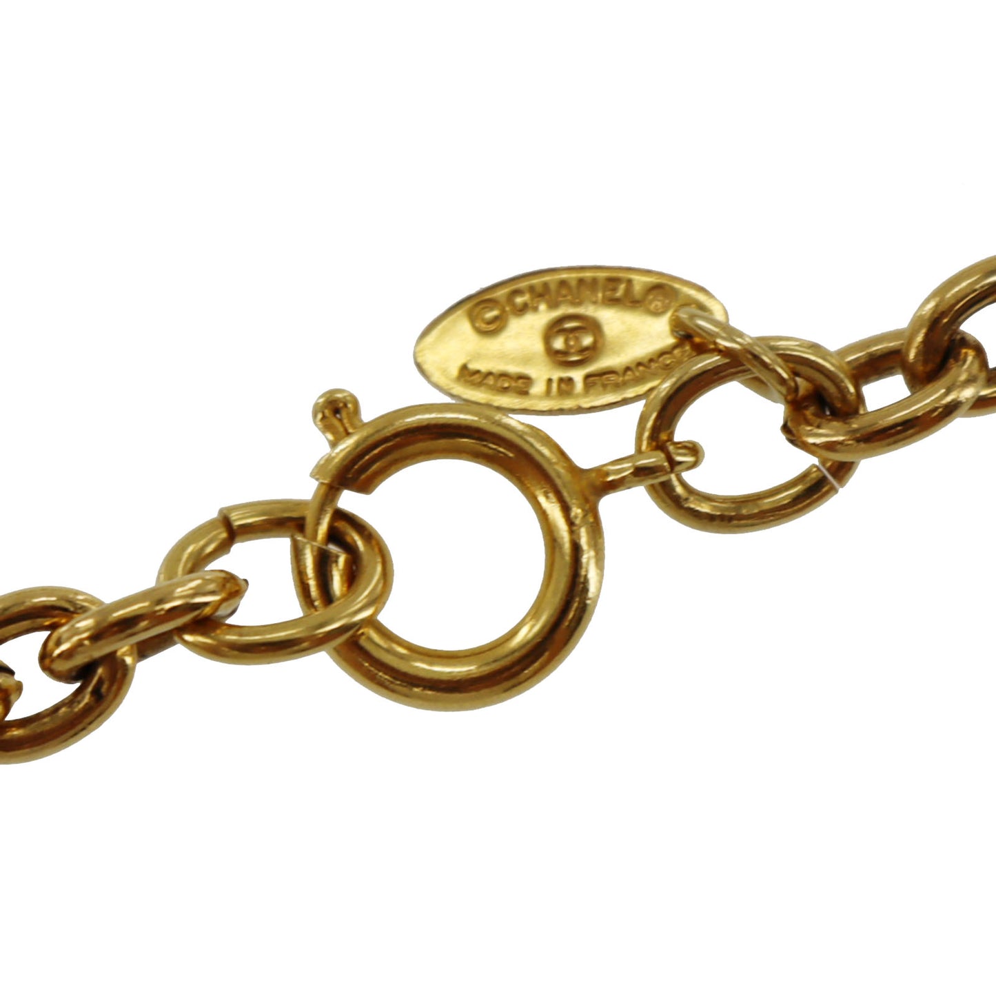 CHANEL CC Logos Circle Gold Plated Chain Necklace #AG189