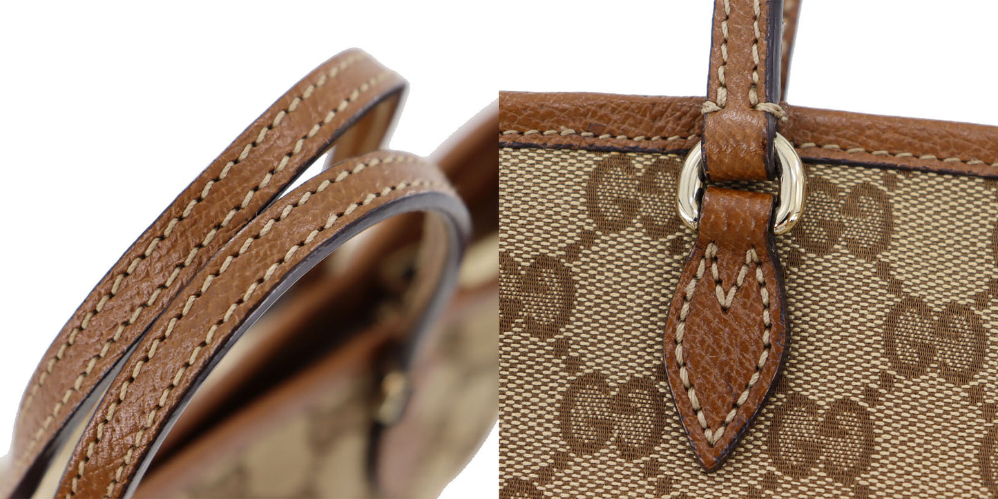 GUCCI Original GG Shoulder Handbag Brown Canvas Leather #BP650