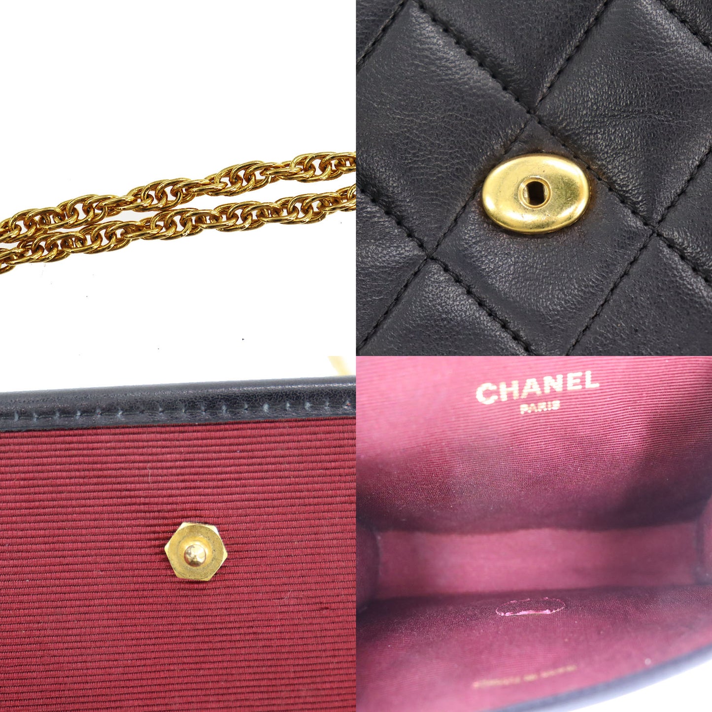 CHANEL Chain Handbag Pouch Black Leather #CJ729