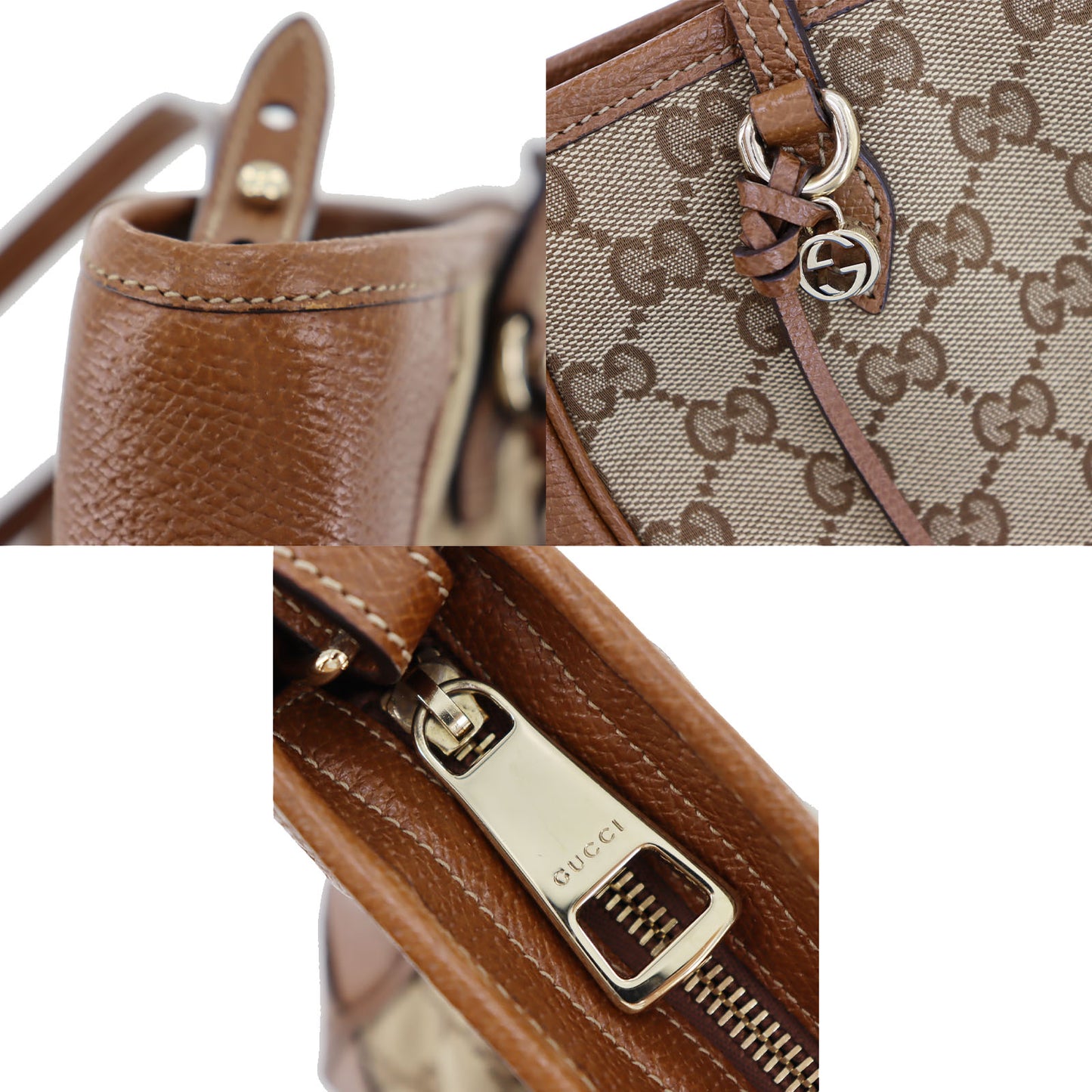 GUCCI Original GG Shoulder Handbag Brown Canvas Leather #BP650