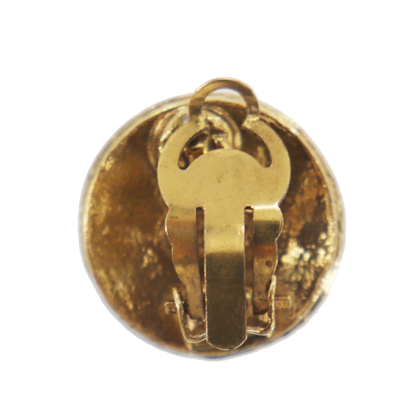 CHANEL CC Logos Circle Round Earrings 94A Clip-On Gold #CL331
