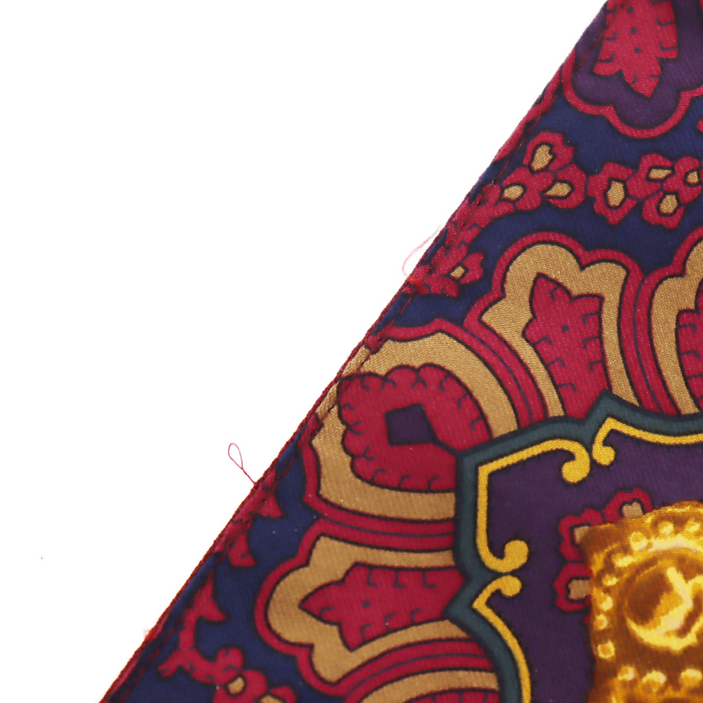 CHANEL Logos Paisley Pattern Scarf Silk Wool Bordeaux #AH383